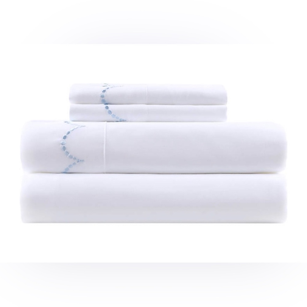 Elegant White Embroidered Bedding Set Twin Scalloped Gift Luxury Sheet NEW White